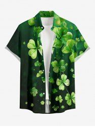 Four Leaf Clover Print St. Patrick's Day Button Pocket Shirt For Men -  