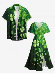 St. Patrick's Day Four Leaf Clover Print Matching Outfit For Couples -  