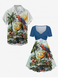Coconut Tree Flower Parrot Sun Clock Print Matching Hawaii Beach Outfit For Couples -  