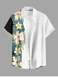 Hibiscus Flowers Tropical Leaf Print Buttons Pocket Hawaii Shirt For Men -  