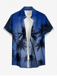 Plus Size Coconut Tree Ombre Night Print Hawaii Button Pocket Shirt For Men - Bleu profond L
