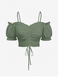 Plus Size Cinched Ruched Ruffles Cold Shoulder Cami Top - Vert clair L