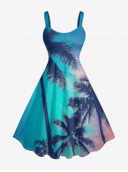 Plus Size Coconut Tree Ombre Sky Print Hawaii A Line Dress -  