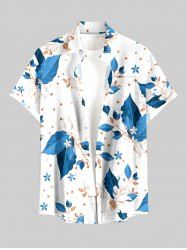 Leaf Flower Print Hawaii Button Pocket Shirt For Men - Paon Bleu 6XL