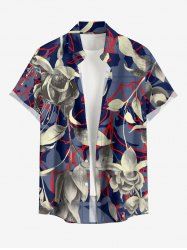 Leaf Flower Branch Print Hawaii Button Pocket Shirt For Men -  