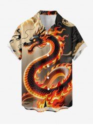 Plus Size Dragon Fire Flame Print Button Pocket Shirt For Men - café lumière L