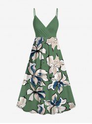 Flowers Watercolor Print Surplice Hawaii Cami Dress -  