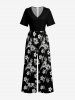 Ensemble de plage hawaïen assorti pour couples, imprimé feuilles tropicales et fleurs d'hibiscus, grandes tailles - Noir 