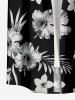 Ensemble de plage hawaïen assorti pour couples, imprimé feuilles tropicales et fleurs d'hibiscus, grandes tailles - Noir 