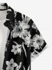 Ensemble de plage hawaïen assorti pour couples, imprimé feuilles tropicales et fleurs d'hibiscus, grandes tailles - Noir 