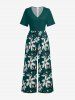Ensemble de plage hawaïen assorti grande taille à imprimé fleurs et feuilles pour couples - Turquoise Foncée 