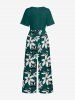 Ensemble de plage hawaïen assorti grande taille à imprimé fleurs et feuilles pour couples - Turquoise Foncée 