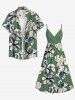 Flowers Watercolor Print Surplice Hawaii Cami Dress -  