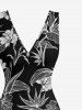 Robe hawaïenne à imprimé floral tropical et feuilles, à volants et fente - Noir XL