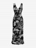 Robe hawaïenne à imprimé floral tropical et feuilles, à volants et fente - Noir XL