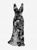 Robe hawaïenne à imprimé floral tropical et feuilles, à volants et fente - Noir XL