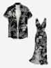 Robe hawaïenne à imprimé floral tropical et feuilles, à volants et fente - Noir XL
