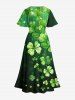 Four Leaf Clover Print St. Patrick's Day Split Pocket A Line Midi Dress -  