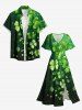 Four Leaf Clover Print St. Patrick's Day Split Pocket A Line Midi Dress -  