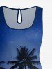Plus Size Coconut Tree Ombre Night Print Hawaii Drawstring Pocket Romper - Bleu profond S