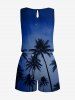 Plus Size Coconut Tree Ombre Night Print Hawaii Drawstring Pocket Romper - Bleu profond S