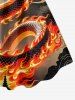 Plus Size Dragon Fire Flame Print A Line Dress - café lumière 1X