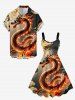 Plus Size Dragon Fire Flame Print A Line Dress - café lumière 1X