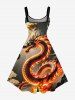 Plus Size Dragon Fire Flame Print A Line Dress - café lumière 2X