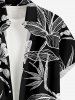 Chemise à poches boutonnées hawaïennes à imprimé floral tropical et feuilles grandes tailles pour hommes - Noir 4XL