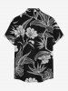 Chemise à poches boutonnées hawaïennes à imprimé floral tropical et feuilles grandes tailles pour hommes - Noir 4XL