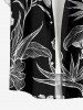Chemise à poches boutonnées hawaïennes à imprimé floral tropical et feuilles grandes tailles pour hommes - Noir 4XL