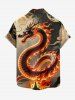 Plus Size Dragon Fire Flame Print Button Pocket Shirt For Men - café lumière L