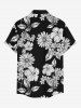 Plus Size Leaf Hibiscus Flower Print Hawaii Button Pocket Shirt For Men - Noir 4XL