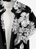 Plus Size Leaf Hibiscus Flower Print Hawaii Button Pocket Shirt For Men - Noir 4XL