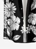 Plus Size Leaf Hibiscus Flower Print Hawaii Button Pocket Shirt For Men - Noir 4XL