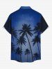 Plus Size Coconut Tree Ombre Night Print Hawaii Button Pocket Shirt For Men - Bleu profond L