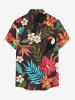Tropical Leaf Hibiscus Flower Print Hawaii Button Pocket Shirt For Men - Café profond M