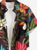 Tropical Leaf Hibiscus Flower Print Hawaii Button Pocket Shirt For Men - Café profond M