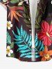 Tropical Leaf Hibiscus Flower Print Hawaii Button Pocket Shirt For Men - Café profond M
