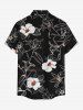 Plus Size Hibiscus Flower Leaf Print Buttons Pocket Hawaii Shirt For Men - Noir L