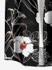 Plus Size Hibiscus Flower Leaf Print Buttons Pocket Hawaii Shirt For Men - Noir L