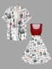 Skull Coconut Tree Ship Rudder Starfish Cruise Print 1950s Hawaii Vintage Dress -  