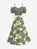 Plus Size Hibiscus Flower Leaf Print Split Hawaii Skirt - Vert clair 1X