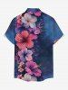 Plus Size Hibiscus Flower Print Buttons Pocket Hawaii Shirt For Men -  