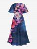 Hibiscus Flower Print Split Hawaii Midi Dress -  