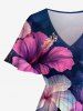 Plus Size Hibiscus Flower Print Split Hawaii Midi Dress -  