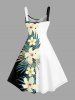 Hibiscus Flowers Tropical Leaf Print Hawaii Tank Dress - Blanc 5X