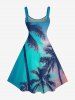 Plus Size Coconut Tree Ombre Sky Print Hawaii A Line Dress -  