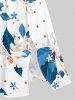 Leaf Flower Print Hawaii Split Pocket A Line Midi Dress - Paon Bleu 3X