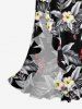 Tropical Leaf Hibiscus Flower Print Hawaii Ruffles Split Dress - Noir XXXL